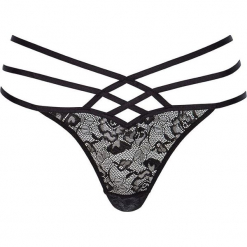 Stringi "Olivia" w kolorze czarnym. Białe stringi marki LASCANA, w koronkowe wzory, z koronki. W wyprzedaży za 45,95 zł.