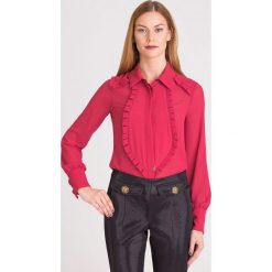 KOSZULA ELISABETTA FRANCHI. Różowe koszule damskie Elisabetta Franchi, na imprezę, z aplikacjami, z tkaniny, klasyczne, z włoskim kołnierzykiem, bez rękawów. Za 449,50 zł.