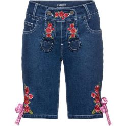 Krótkie spodenki w ludowym stylu bonprix niebieski "stone”. Niebieskie jeansy damskie bonprix, z haftami, z jeansu. Za 159,99 zł.