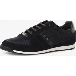 BOSS - Tenisówki męskie z dodatkiem skóry – Glaze_Lowp_mx, niebieski. Niebieskie trampki męskie Boss, bez wzorów, ze skóry, eleganckie, bez zapięcia. Za 645,95 zł.