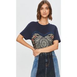 Desigual - T-shirt. Niebieskie bluzki damskie Desigual, s, bez wzorów, z bawełny, casualowe, z okrągłym kołnierzem. Za 259,90 zł.