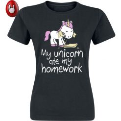Bluzki damskie: Jednorożec My Unicorn Ate My Homework Koszulka damska czarny