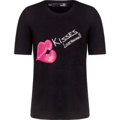 T-shirt LOVE MOSCHINO. Czarne bluzki damskie Love Moschino, z aplikacjami, z dzianiny, z okrągłym kołnierzem. Za 580,00 zł.