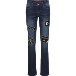 Dżinsy SLIM z naszywkami i ćwiekami bonprix ciemny denim. Niebieskie jeansy damskie marki House, z jeansu. Za 129,99 zł.