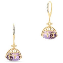 Wspaniałe Kolczyki Złote - złoto 750, Brylant 0,08ct,ametyst. Żółte kolczyki damskie W.KRUK, z ametystem, złote. Za 10490,00 zł.