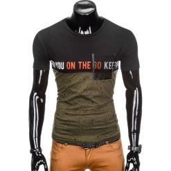T-shirty męskie: T-SHIRT MĘSKI Z NADRUKIEM S867 – KHAKI