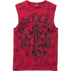 Koszulka bez rękawów, z nadrukiem Slim Fit bonprix ciemnoczerwony z nadrukiem. Czerwone koszulki męskie bonprix, s, z nadrukiem, z okrągłym kołnierzem, bez rękawów. Za 34,99 zł.