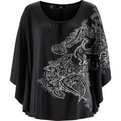 Shirt z rękawami kimonowymi bonprix czarny z nadrukiem. Czarne koszulki damskie marki bonprix, z nadrukiem, bez kołnierzyka, bez rękawów. Za 59,99 zł.
