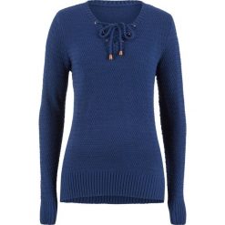 Sweter ze sznurowaniem bonprix kobaltowy. Czarne swetry klasyczne damskie marki bonprix, z dzianiny, ze sznurowanym dekoltem. Za 89,99 zł.