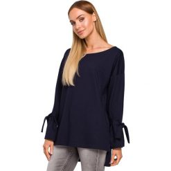Bluza z wiązaniem przy rękawach - granatowa. Bluzy damskie Moe, s, bez wzorów, z bawełny, z krótkim rękawem, krótkie, bez kaptura. Za 139,00 zł.