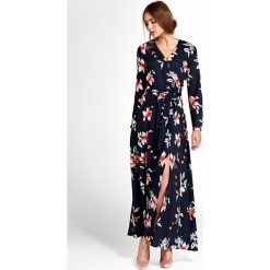 Sukienka kopertowa do kostek w kwiaty - 42. Sukienki damskie e-margeritka.pl, do pracy, na wiosnę, s, w kwiaty, z poliesteru, eleganckie, bez kołnierzyka, z długim rękawem, długie, maxi, kopertowe. Za 189,99 zł.
