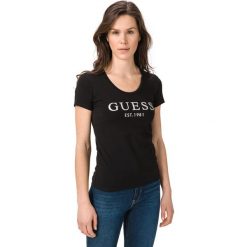 Guess Koszulka Czarny. Czarne koszulki damskie Guess, xs, z nadrukiem, z elastanu, bez kołnierzyka. Za 130,95 zł.