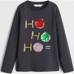 Mango Kids - Longsleeve dziecięcy Hoho 110-164 cm. Szare bluzki dziewczęce Mango Kids, z aplikacjami, z bawełny, z okrągłym kołnierzem, z długim rękawem, długie, bez kaptura. Za 59,90 zł.