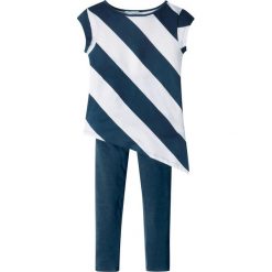 Bluzki dziewczęce z długim rękawem: Długi top + legginsy (2 części) bonprix biało-ciemnoniebieski