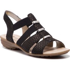 Sandały REMONTE BY RIEKER - R3644-03 Schwarz. Czarne klapki damskie Remonte by Rieker, z aplikacjami, ze skóry, bez obcasa, na obcasie. Za 269,00 zł.