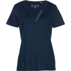 T-shirt z cekinami bonprix ciemnoniebieski. Niebieskie koszulki damskie bonprix, bez wzorów, bez kołnierzyka, bez rękawów. Za 34,99 zł.