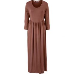 Sukienka shirtowa z rękawami 3/4 bonprix dymny brązowy. Pomarańczowe sukienki damskie bonprix, bez wzorów, bez kołnierzyka, bez rękawów. Za 109,99 zł.