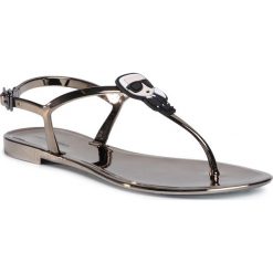 Sandały KARL LAGERFELD - KL80088 Dark Metal Rubber. Szare klapki damskie KARL LAGERFELD, bez wzorów, z tworzywa sztucznego, bez obcasa. W wyprzedaży za 269,00 zł.