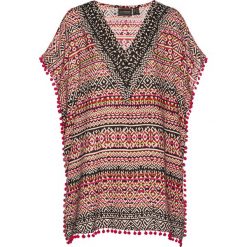 Tunika bonprix z kolorowym nadrukiem. Czerwone tuniki damskie bonprix, z nadrukiem, bez kołnierzyka, bez rękawów. Za 89,99 zł.