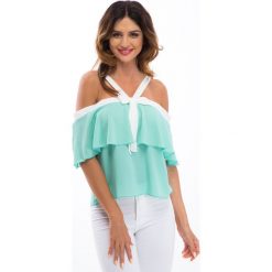 Bluzki damskie: Miętowa bluzka z kokardą 8504