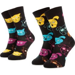 Zestaw 2 par wysokich skarpet unisex HAPPY SOCKS - XDOG02-9300 Czarny Kolorowy. Czarne skarpetki męskie w kolorowe wzory, z elastanu. Za 74,90 zł.
