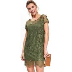 Koronkowa sukienka. Brązowe sukienki damskie Top Secret, na co dzień, na lato, w kwiaty, z koronki, eleganckie, z dekoltem na plecach, z krótkim rękawem, krótkie, mini. W wyprzedaży za 69,99 zł.