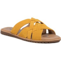Klapki SOREL - Ella Slide NL3539-705 Golden Yellow 705. Żółte klapki damskie Sorel, bez wzorów, ze skóry, bez obcasa. W wyprzedaży za 289,00 zł.