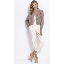 Sweter bomber zapinany mocca. Swetry damskie e-margeritka.pl, xl, bez wzorów, z wełny, eleganckie, z długim rękawem, długie, bez kaptura. Za 154,99 zł.
