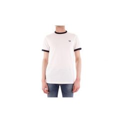 T-shirty z krótkim rękawem Fred Perry M3519. Białe t-shirty męskie Fred Perry, s, bez wzorów, bez kołnierzyka, krótkie. Za 295,67 zł.