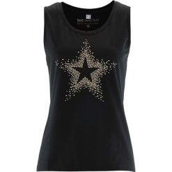 Top bonprix czarno-złoty. Czarne bluzki damskie marki bonprix, bez wzorów, bez kołnierzyka, bez rękawów. Za 34,99 zł.