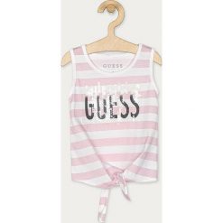 Guess Jeans - Top dziecięcy 92-122 cm. Różowe bluzki dziewczęce Guess Jeans, z aplikacjami, z bawełny, z okrągłym kołnierzem, bez rękawów, bez kaptura. W wyprzedaży za 79,90 zł.