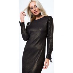 Sukienka midi dopasowana czarno-złota 6544. Żółte sukienki damskie Fasardi, s, bez wzorów, bez kołnierzyka, bez rękawów, midi, dopasowane. Za 59,00 zł.