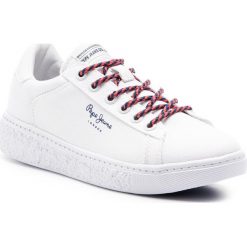 Tenisówki PEPE JEANS - Roxy Summer PLS30855 White 800. Białe półbuty damskie Pepe Jeans, na co dzień, bez wzorów, z jeansu, bez obcasa, na płaskiej podeszwie, bez zapięcia. W wyprzedaży za 219,00 zł.