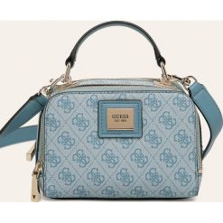 Guess Jeans - Torebka. Niebieskie listonoszki damskie Guess Jeans, w paski, z bawełny, na ramię, małe, bez dodatków. Za 499,90 zł.
