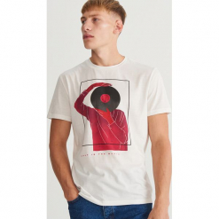 T-shirt z motywem muzycznym - Kremowy. Białe t-shirty męskie Reserved, l. Za 39,99 zł.