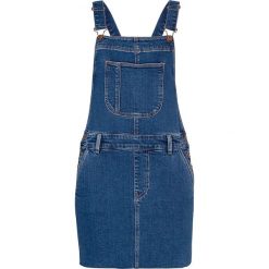Ogrodniczka w kolorze granatowym. Niebieskie sukienki damskie Cross Jeans, l, z aplikacjami, bez kołnierzyka, bez rękawów, mini. W wyprzedaży za 115,95 zł.