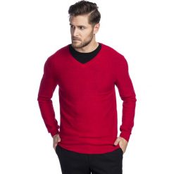 Sweter VINCENZO SWTS000217. Czerwone swetry męskie Giacomo Conti, m, bez wzorów, z wiskozy, klasyczne, z klasycznym kołnierzykiem, bez kaptura. Za 249,00 zł.
