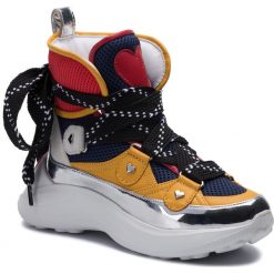 Sneakersy LOVE MOSCHINO - JA15286G18IZ175A Retemix Ne/Blu/Gu. Niebieskie półbuty damskie Love Moschino, bez wzorów, ze skóry ekologicznej, bez obcasa, na płaskiej podeszwie, bez zapięcia. Za 1129,00 zł.