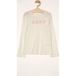 Roxy - Longsleeve dziecięcy 128-176 cm. Niebieskie bluzki dziewczęce Roxy, z aplikacjami, z bawełny, z okrągłym kołnierzem, z długim rękawem, długie, bez kaptura. Za 79,90 zł.