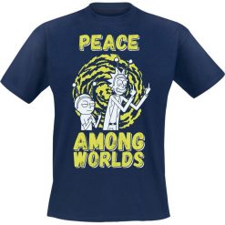Rick And Morty Peace Among Worlds T-Shirt granatowy. Niebieskie koszulki męskie marki Rick And Morty, l, z nadrukiem, z okrągłym kołnierzem. Za 74,90 zł.