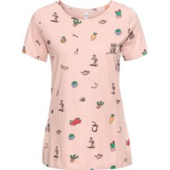 Shirt z nadrukiem bonprix stary jasnoróżowy z nadrukiem. Różowe koszulki damskie bonprix, z nadrukiem, retro, bez kołnierzyka. Za 34,99 zł.