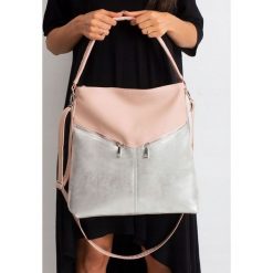 Torebka damska shopper bag worek 009 różowo srebrna - srebrny. Szare torby damskie na zakupy w paski, eleganckie, duże. Za 69,99 zł.