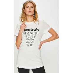 Reebok Classic - Top. Białe topy damskie Reebok Classic, s, z nadrukiem, z elastanu, casualowe, z okrągłym kołnierzem. W wyprzedaży za 59,90 zł.