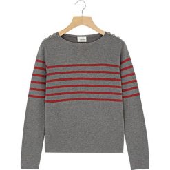 Sweter w kolorze szaro-czerwonym. Szare bez kategorii marki Rodier, z wełny, z okrągłym kołnierzem. W wyprzedaży za 106,95 zł.