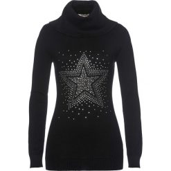 Sweter z golfem i aplikacją ze sztrasów bonprix czarny. Czarne swetry damskie bonprix, z aplikacjami, z długim rękawem. Za 99,99 zł.