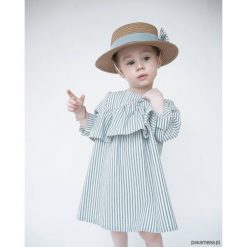 Sukienka z falbanką, BLUE STRIPES. Niebieskie sukienki dziewczęce z falbanami Pakamera, z bawełny, z długim rękawem, długie. Za 85,00 zł.