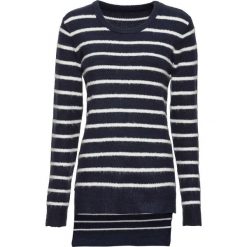 Sweter dzianinowy bonprix ciemnoniebiesko-biały w paski. Niebieskie swetry damskie bonprix, w paski, z dzianiny, bez rękawów, bez kaptura. Za 59,99 zł.
