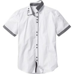 Koszula z krótkim rękawem Slim Fit bonprix biały. Białe koszule męskie bonprix, s, z aplikacjami, z kontrastowym kołnierzykiem, z krótkim rękawem. Za 89,99 zł.