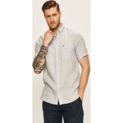 Tommy Hilfiger - Koszula. Niebieskie koszule męskie TOMMY HILFIGER, s, bez wzorów, ze lnu, eleganckie, button down, z krótkim rękawem. Za 399,90 zł.