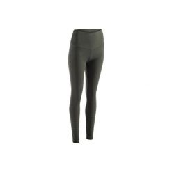 Legginsy Slim Gym & Pilates 900 damskie. Brązowe legginsy damskie DOMYOS, xs, bez wzorów, z elastanu, z podwyższonym stanem. W wyprzedaży za 59,99 zł.